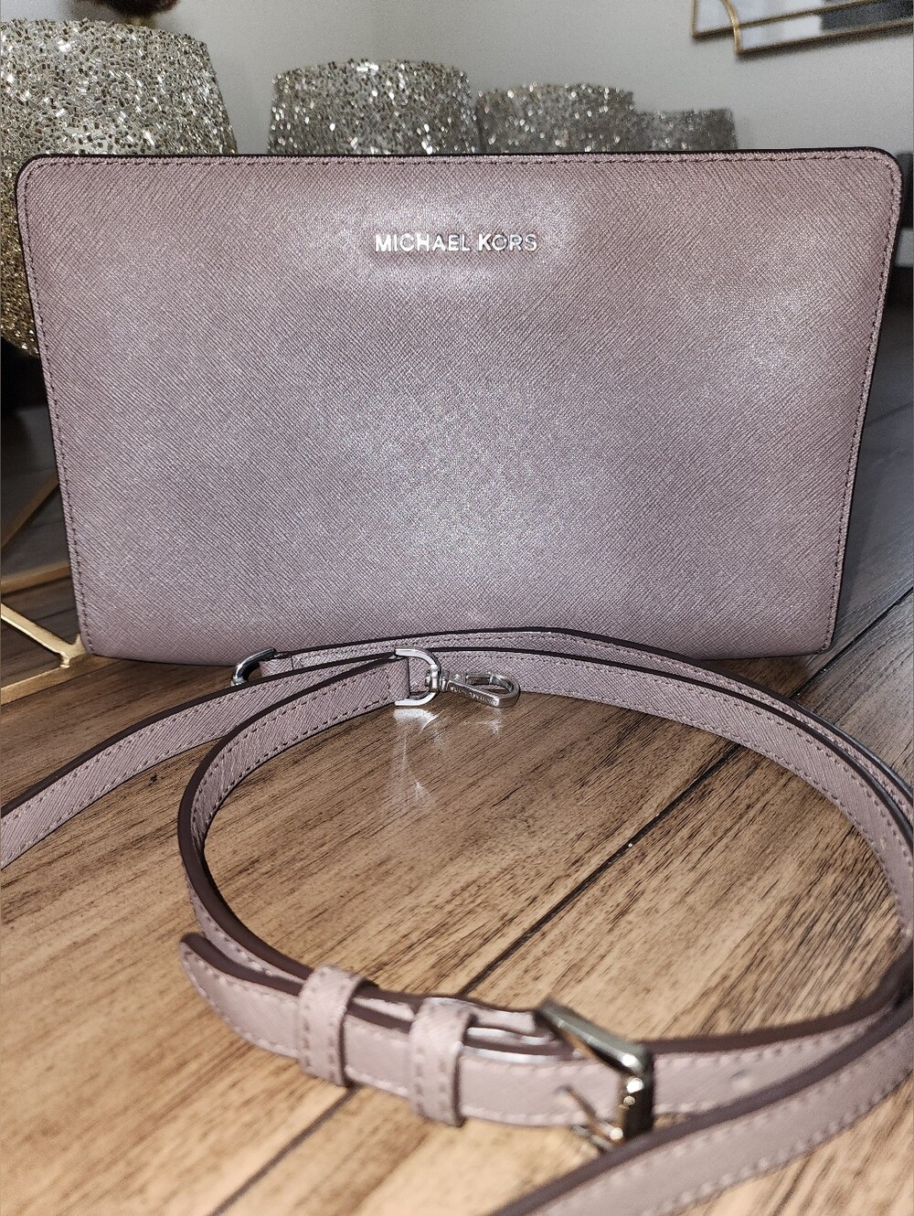 Michael Kors Saffiano Leather Crossbody Bag in Mauve Taupe